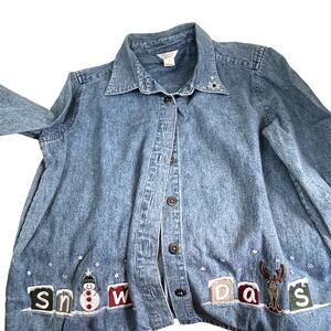 Christopher & Banks shirt jacket Small  blue jean with embroidery women vintage